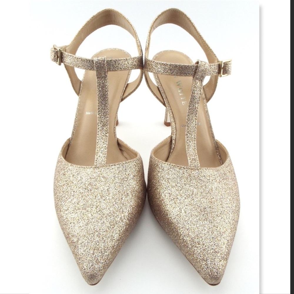 Unworn RON WHITE T-Strap Gold Glitter Pumps 37.5
